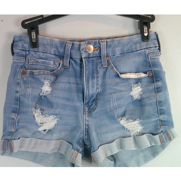 Aeropostale Jean Shorts High Rise Curvy Midi 3" Distressed Juniors 4 - Picture 1 of 5